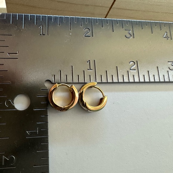 Tri tone mini Hoop Huggies  Earrings - Picture 12 of 13